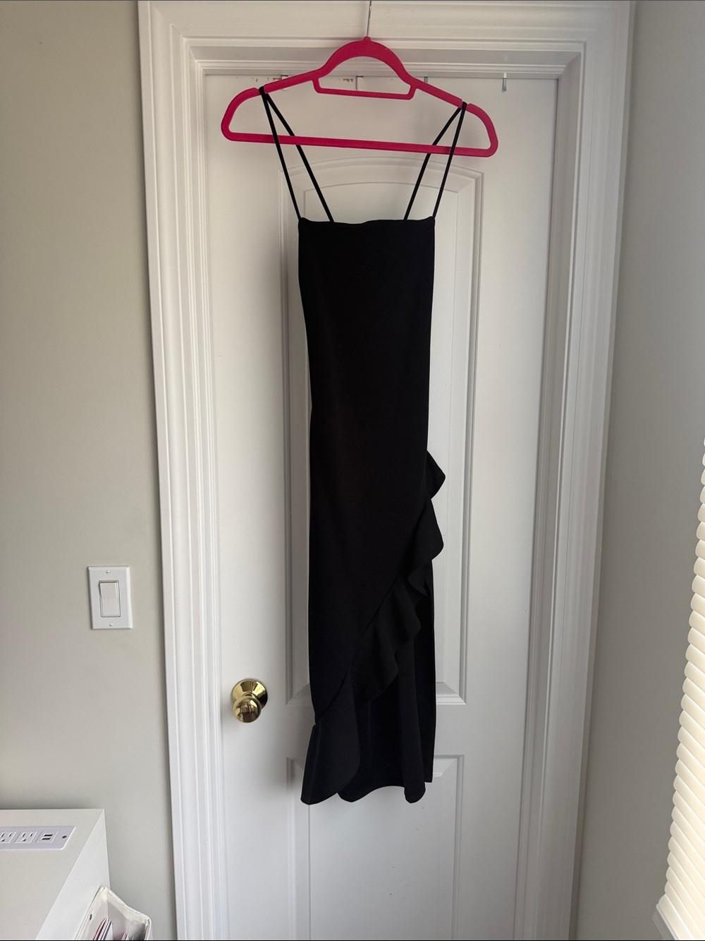Windsor Black Ruffle Midi Dress with Double Spaghetti Straps